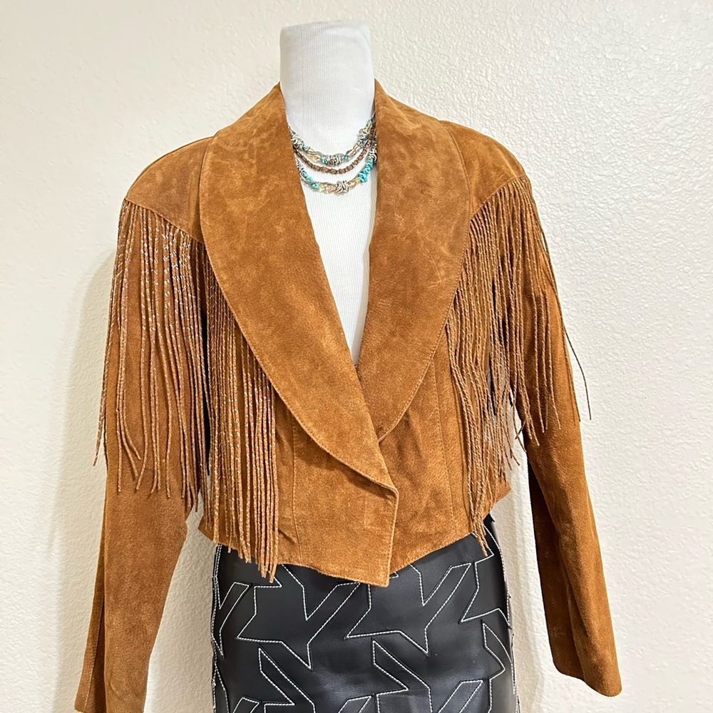 Elegant Tan Suede Fringe Blazer
